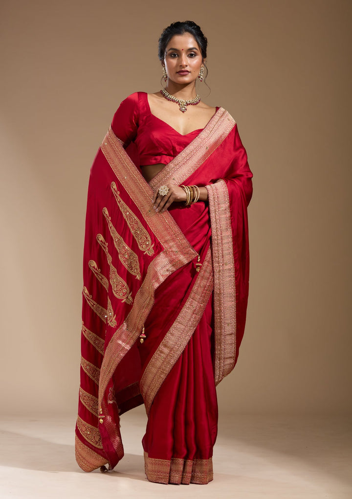 Red Cutdana Silk Saree