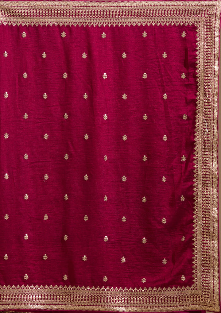 Magenta Pink Cording Soft Raw Silk Saree