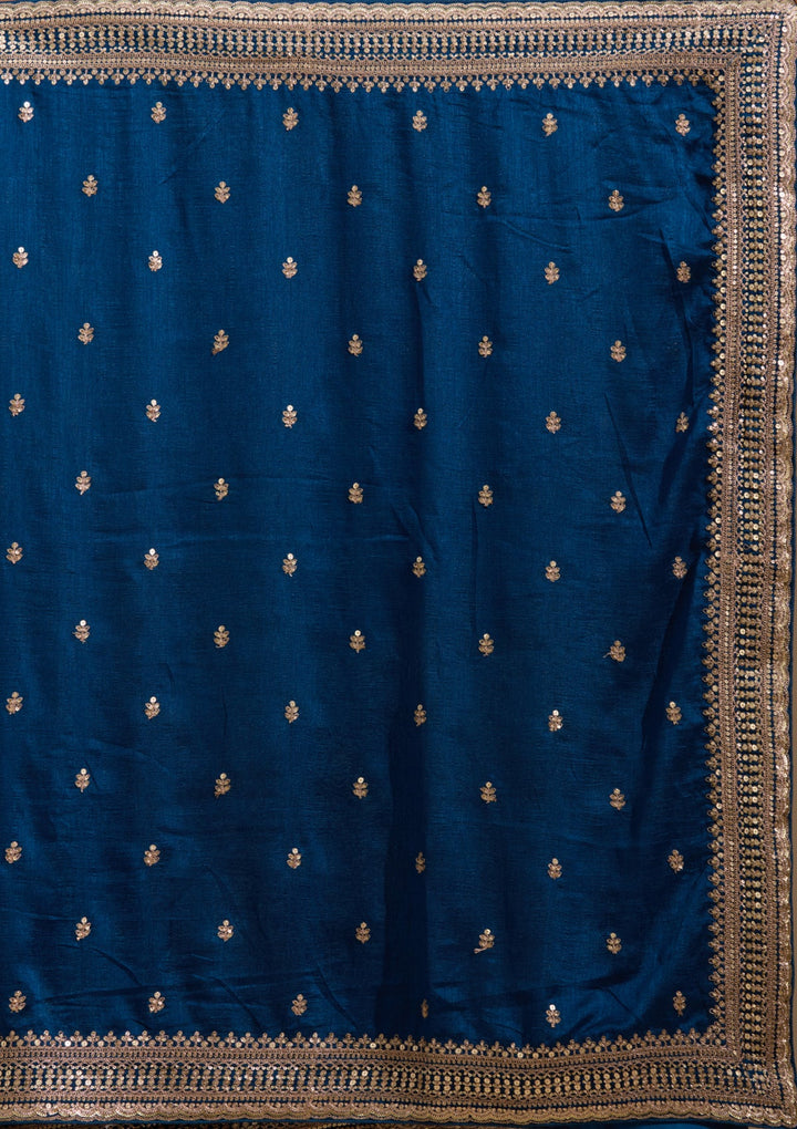 Peacock Blue Cording Soft Raw Silk Saree