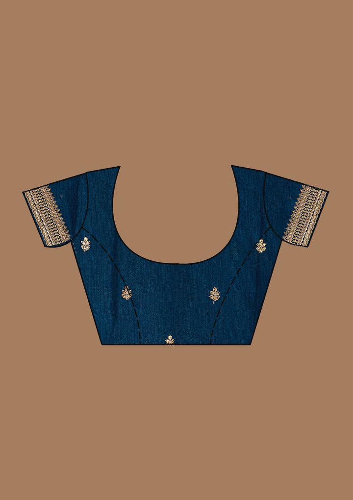 Peacock Blue Cording Soft Raw Silk Saree