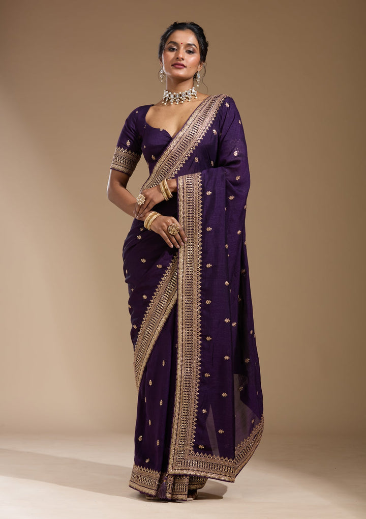 Purple Cording Soft Raw Silk Saree
