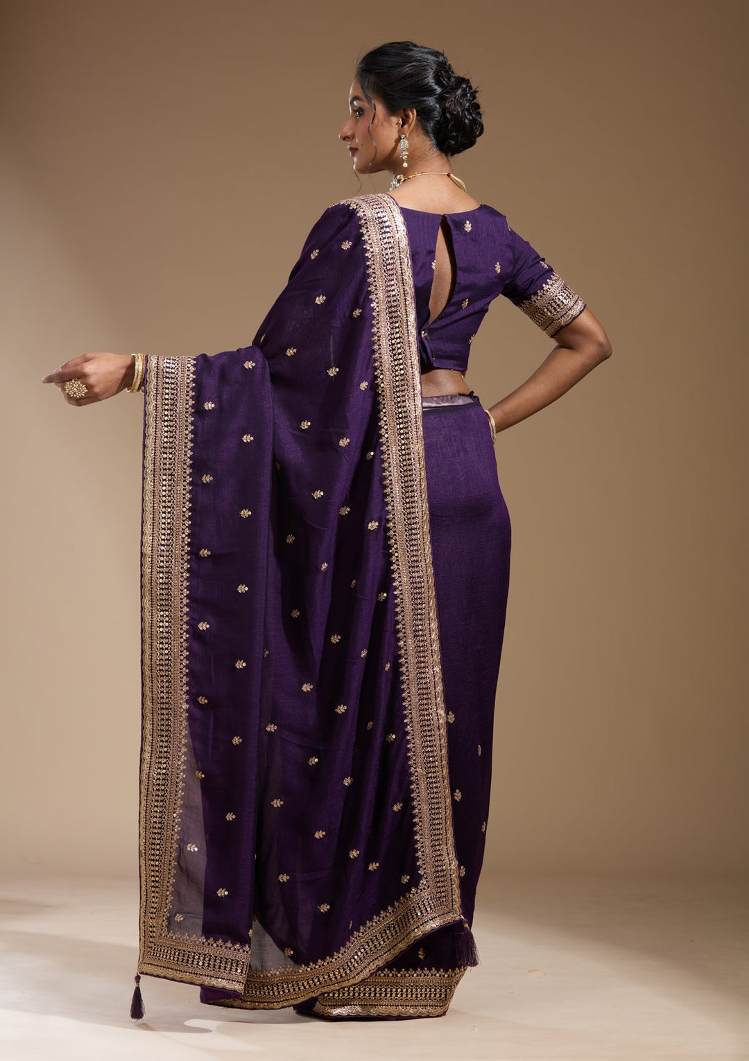 Purple Cording Soft Raw Silk Saree