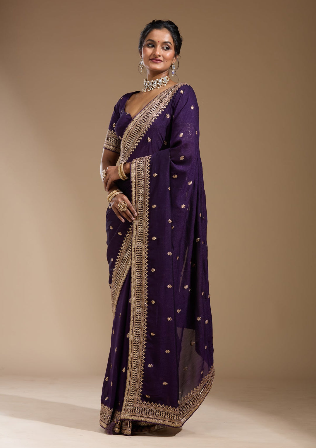 Purple Cording Soft Raw Silk Saree