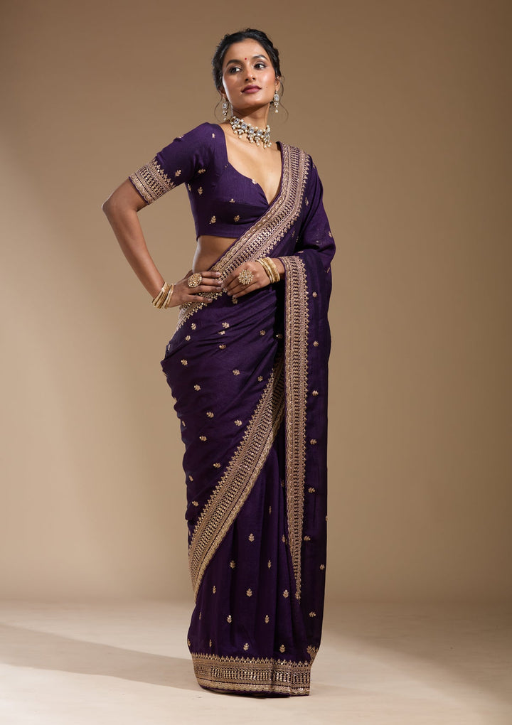 Purple Cording Soft Raw Silk Saree