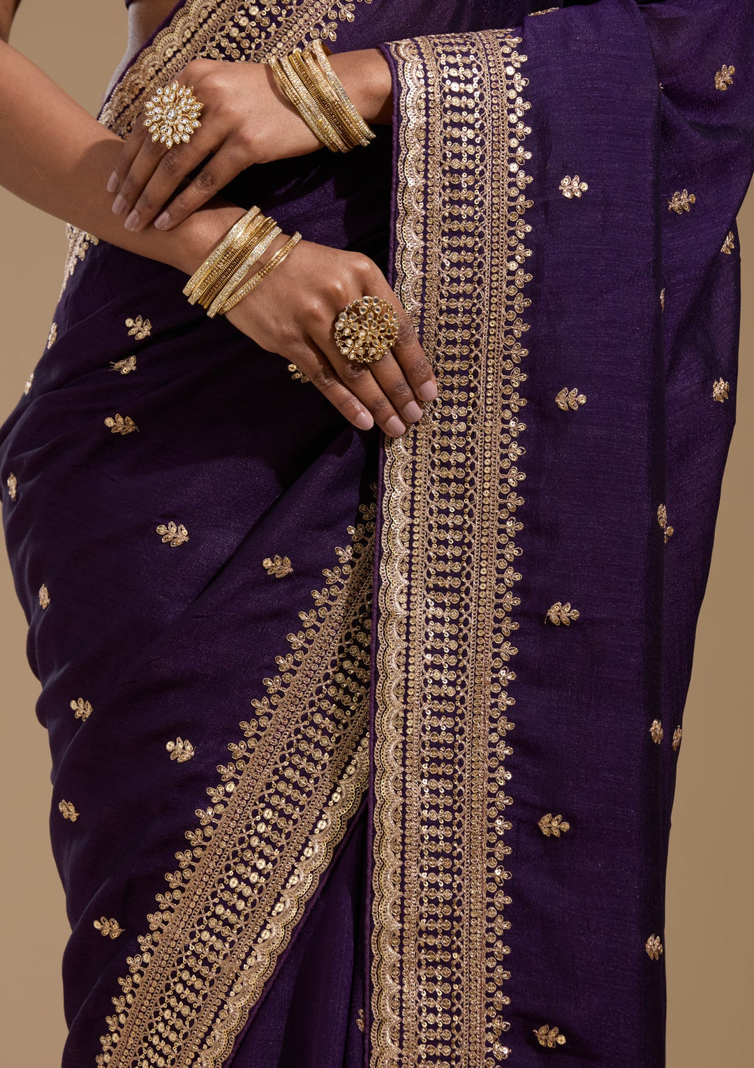 Purple Cording Soft Raw Silk Saree