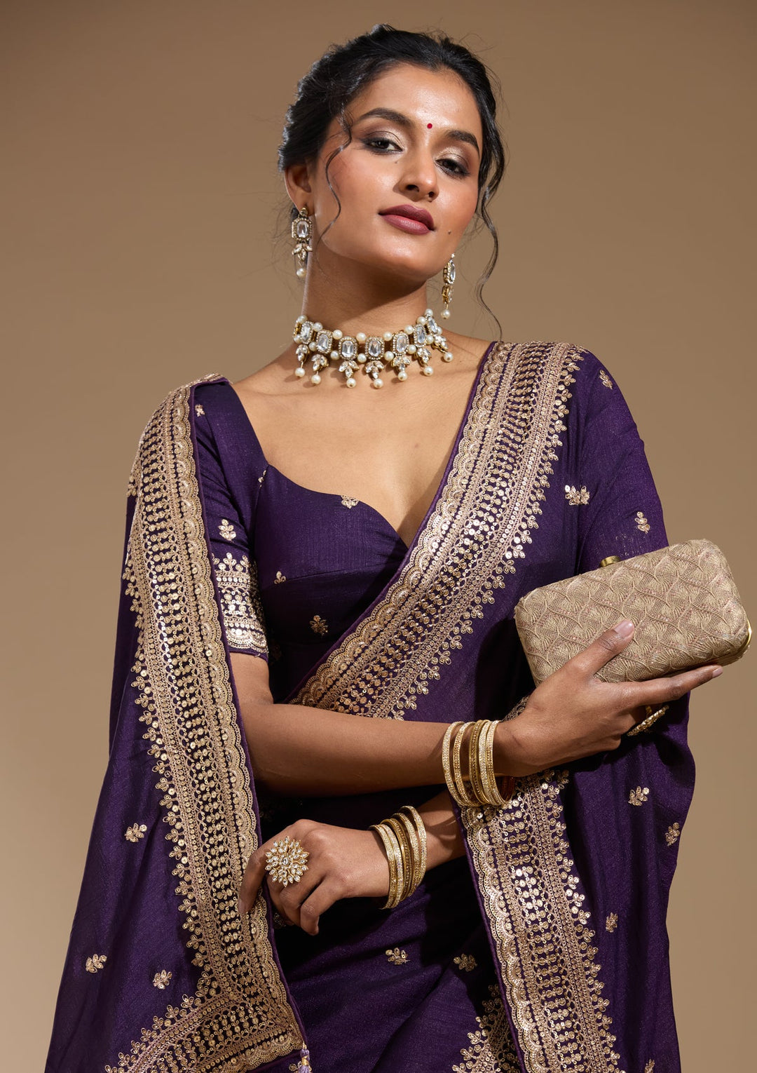 Purple Cording Soft Raw Silk Saree