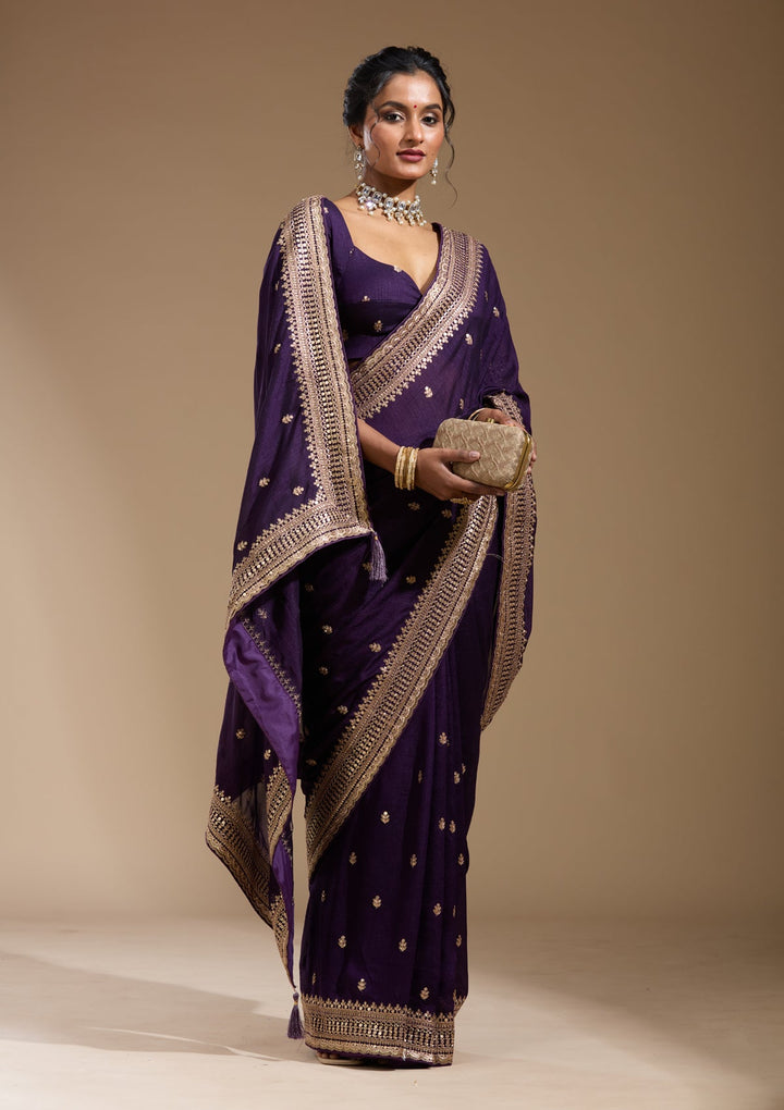 Purple Cording Soft Raw Silk Saree