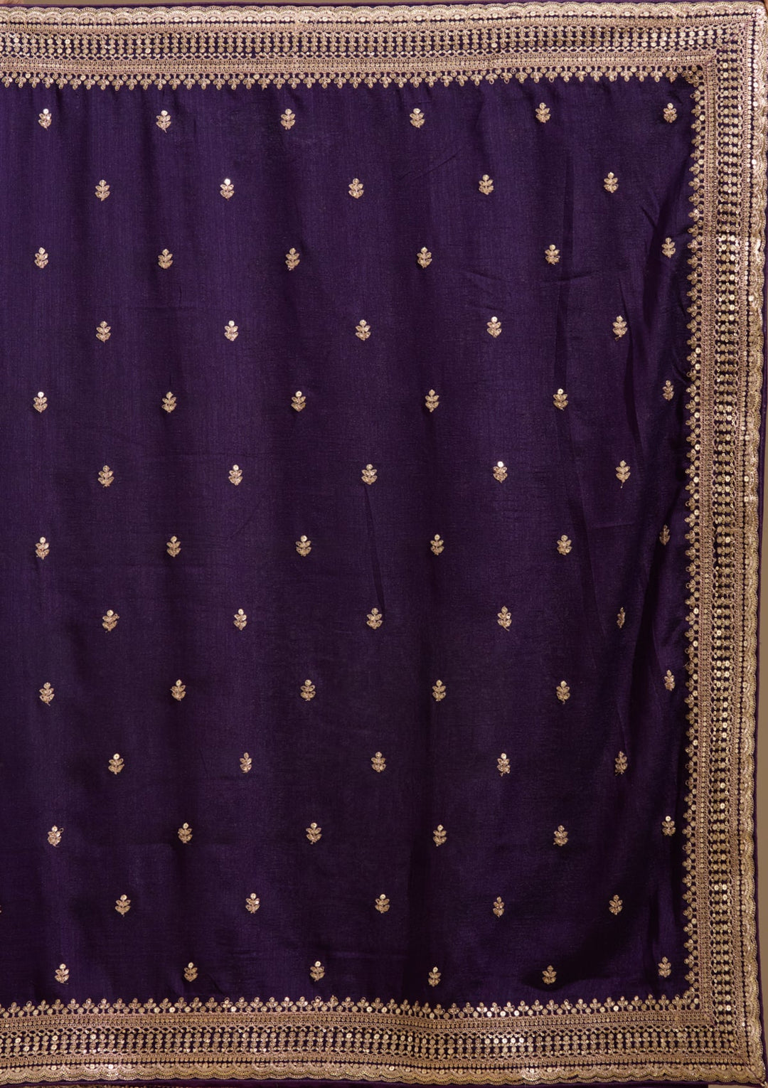Purple Cording Soft Raw Silk Saree