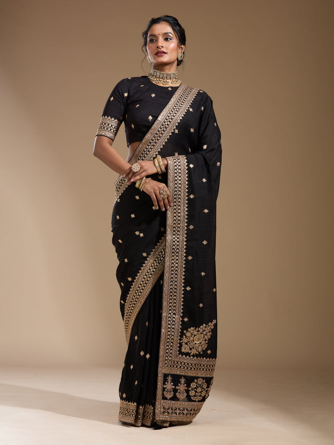 Black Cording Soft Raw Silk Saree