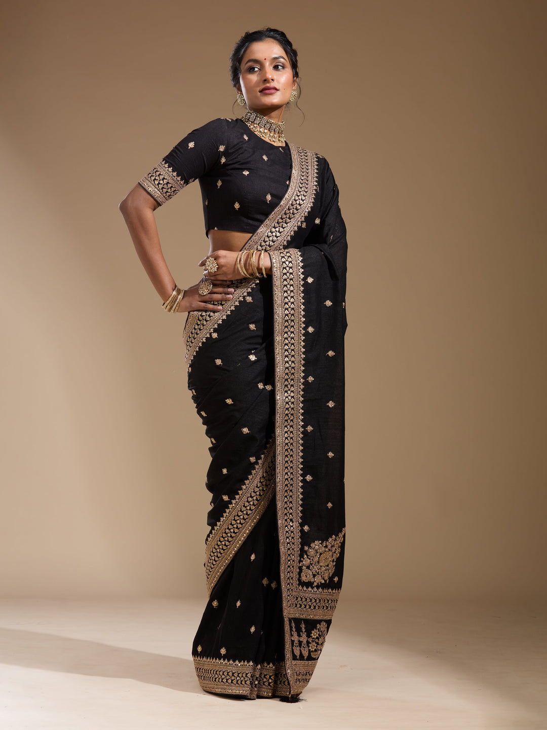 Black Cording Soft Raw Silk Saree