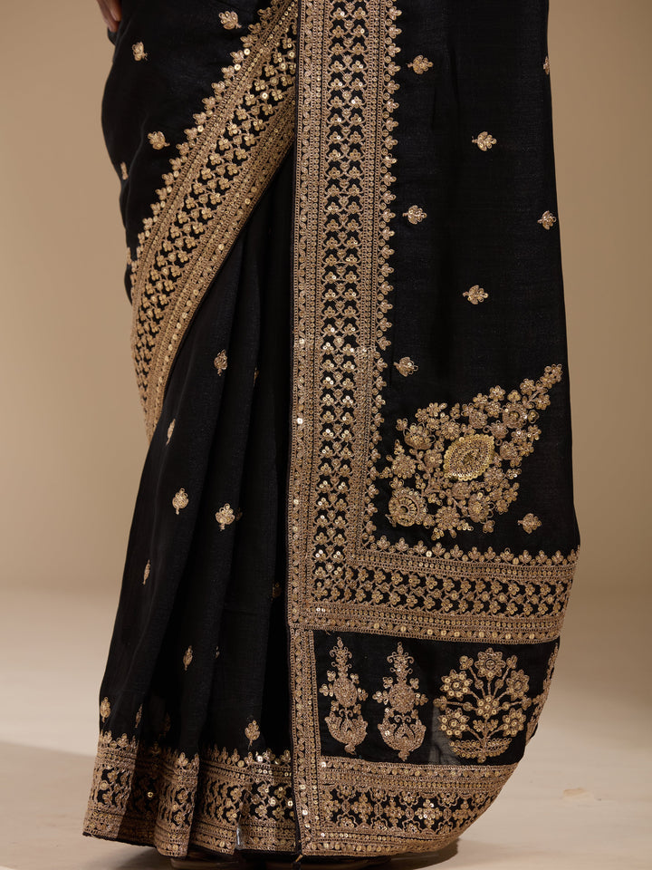 Black Cording Soft Raw Silk Saree