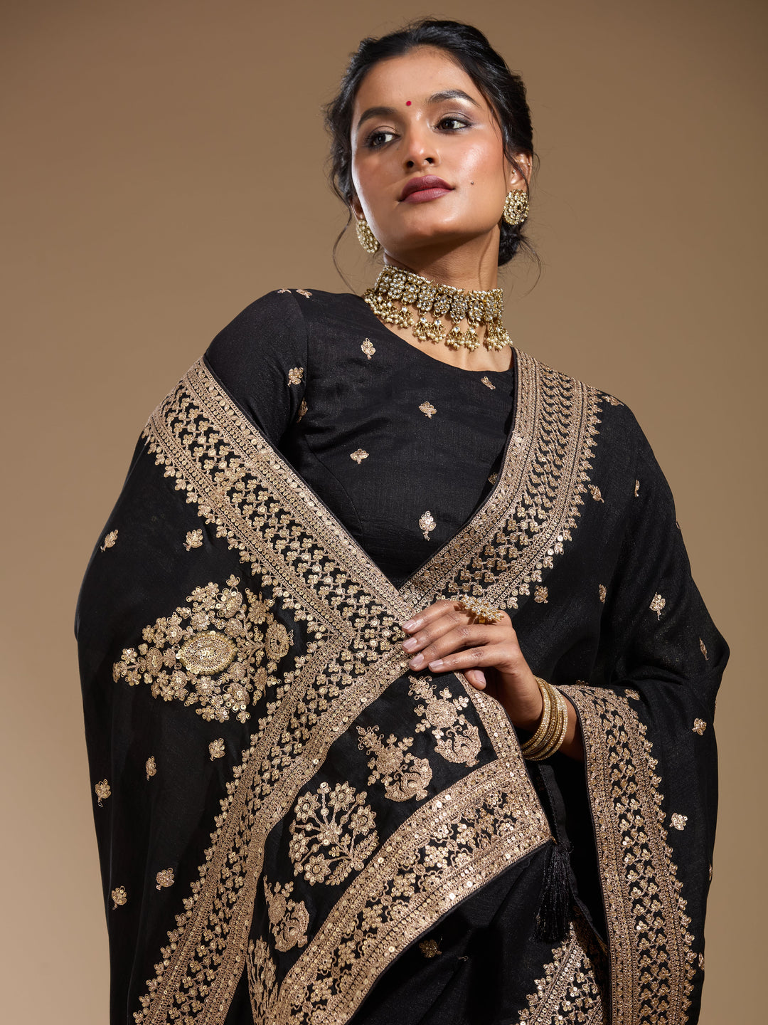 Black Cording Soft Raw Silk Saree