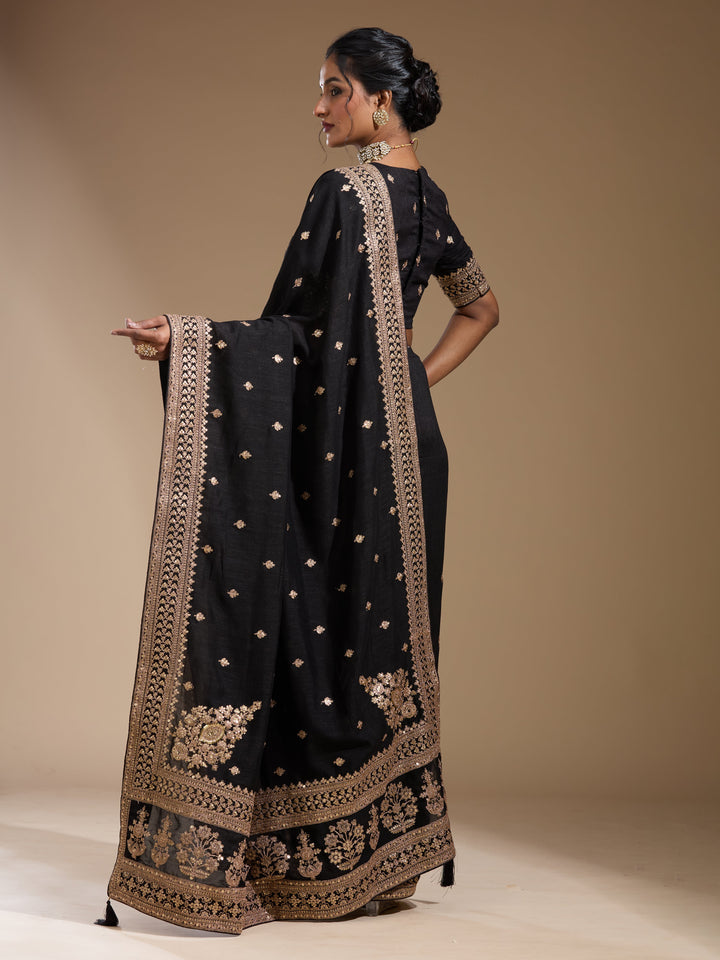 Black Cording Soft Raw Silk Saree