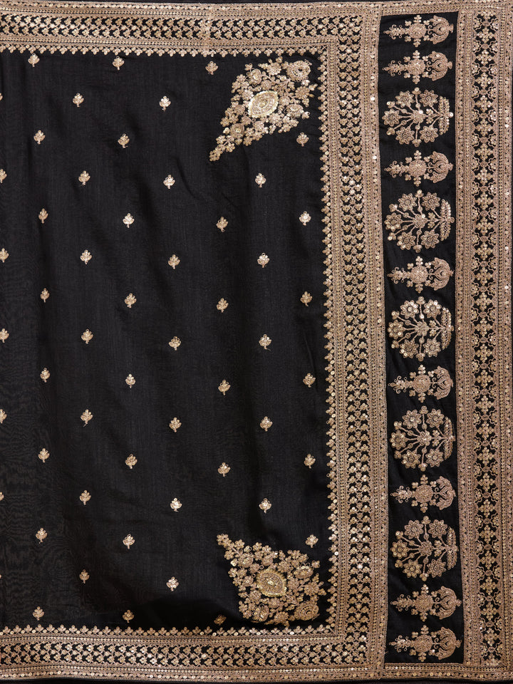 Black Cording Soft Raw Silk Saree