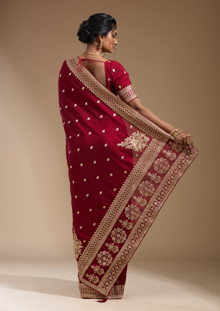 Maroon Cording Soft Raw Silk Saree