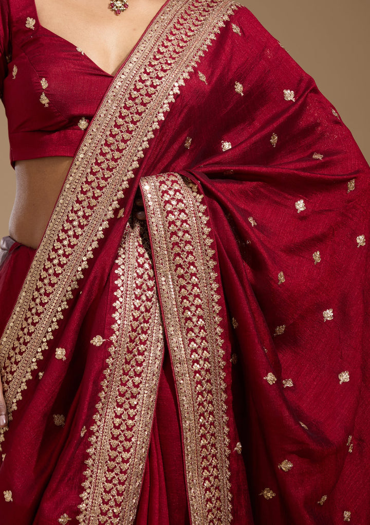 Maroon Cording Soft Raw Silk Saree