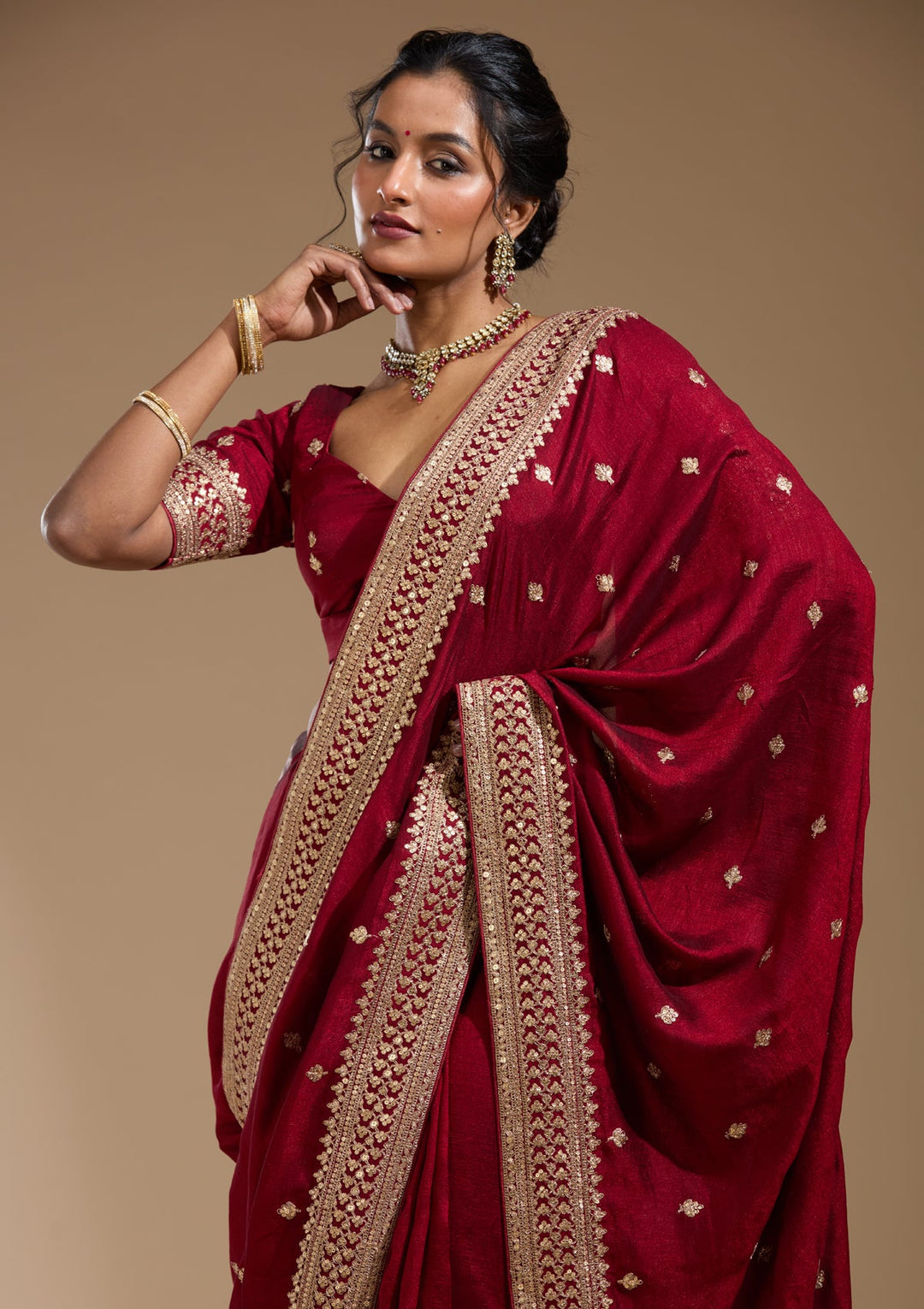 Maroon Cording Soft Raw Silk Saree