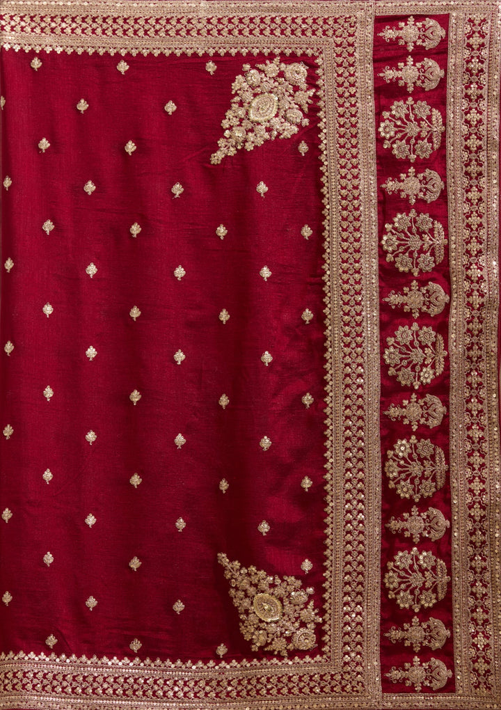Maroon Cording Soft Raw Silk Saree