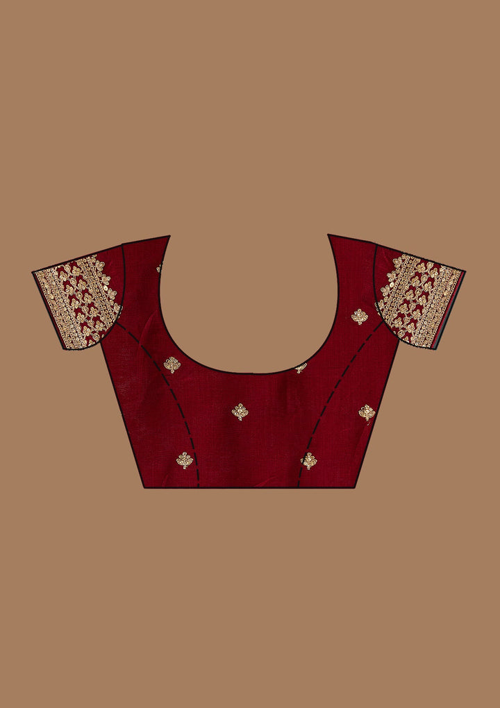 Maroon Cording Soft Raw Silk Saree