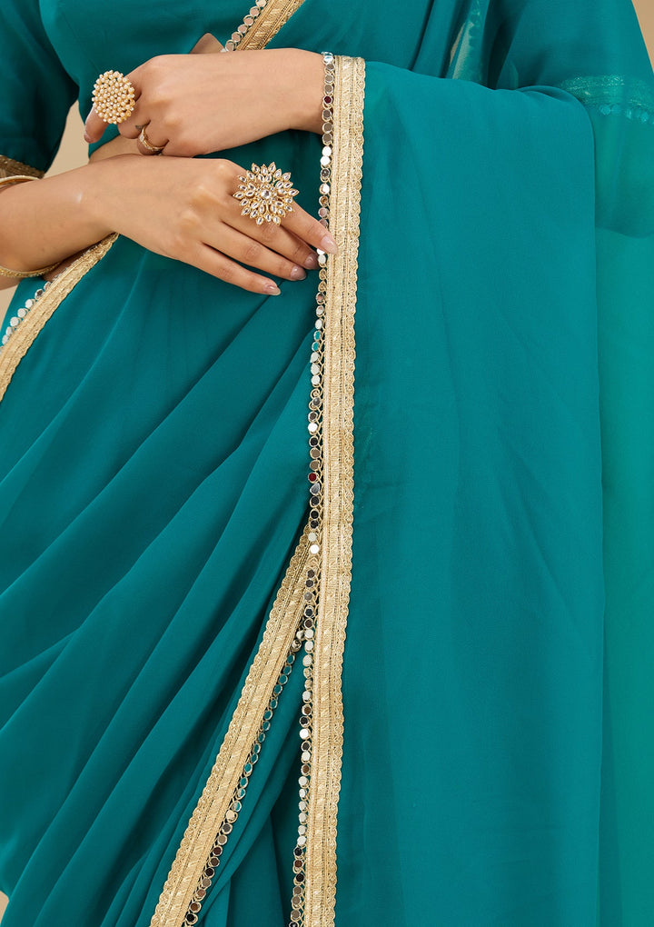 Rama Green Mirrorwork Georgette Saree