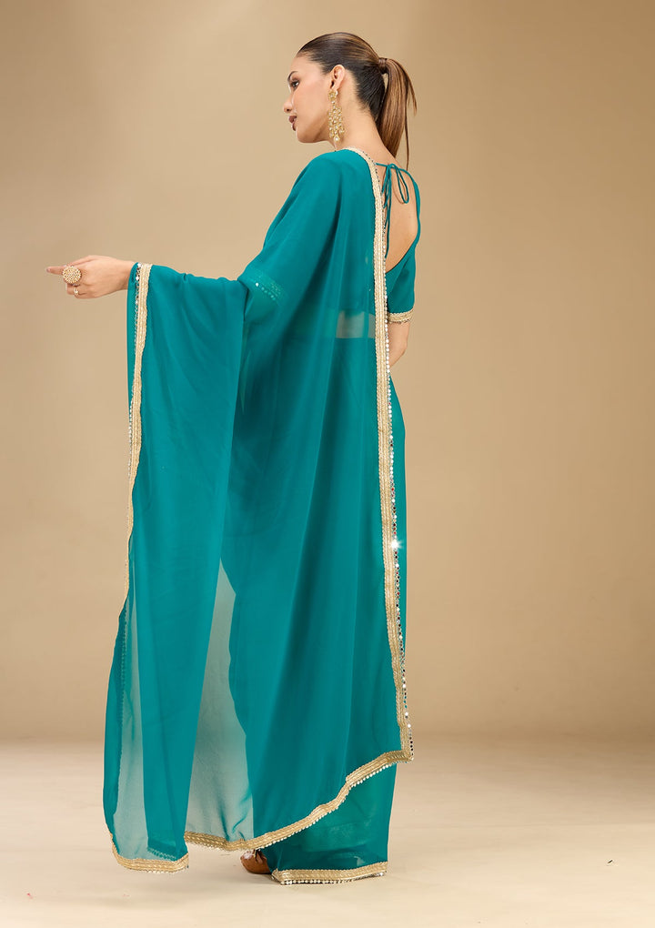 Rama Green Mirrorwork Georgette Saree