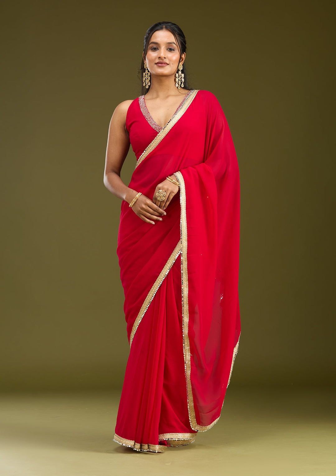 Rani Pink Cutwork Tissue Saree