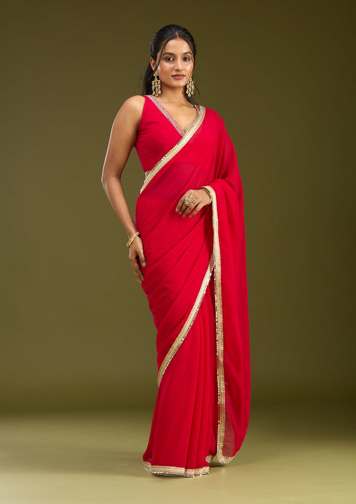 Rani Pink Cutwork Tissue Saree