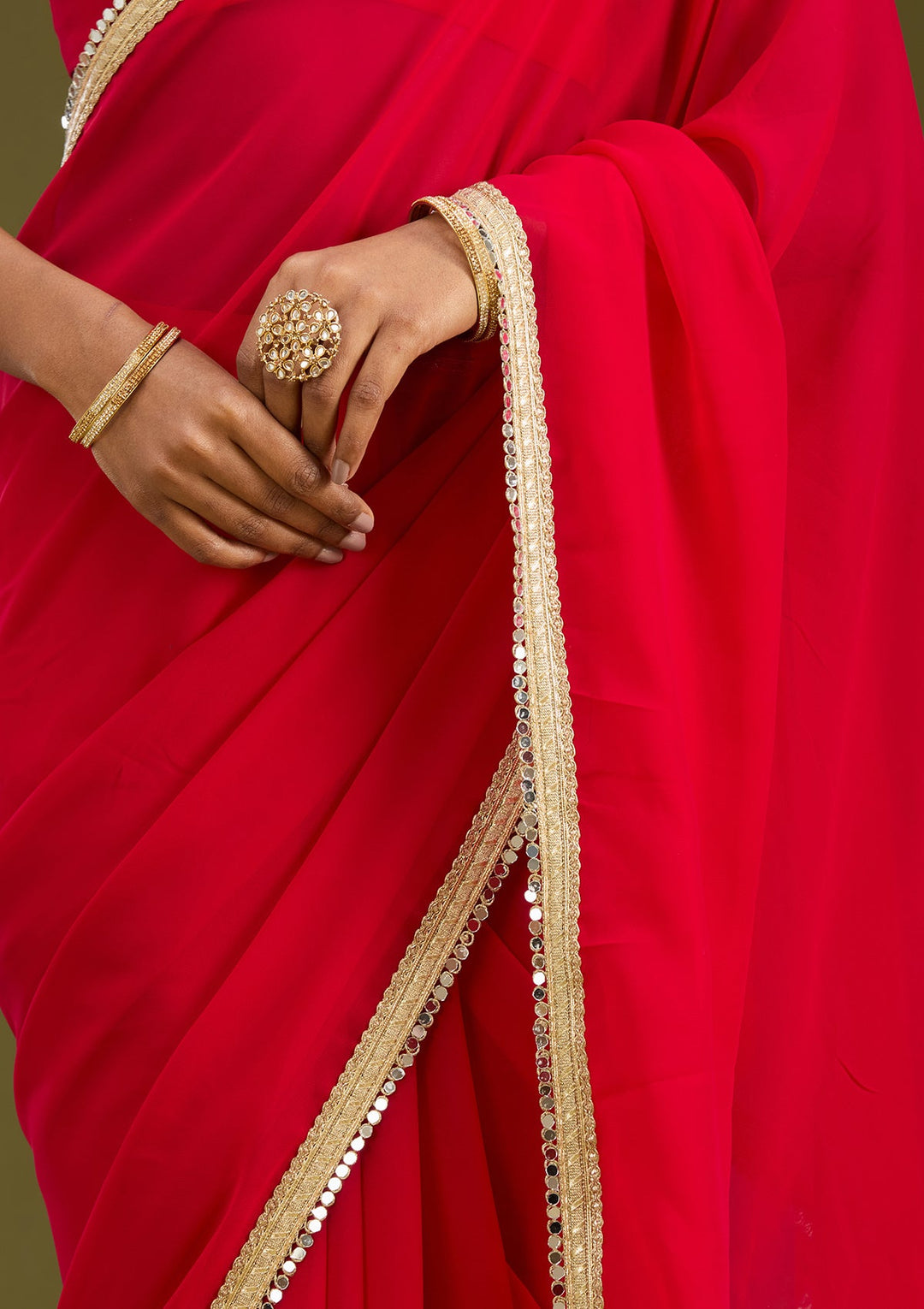 Rani Pink Cutwork Tissue Saree