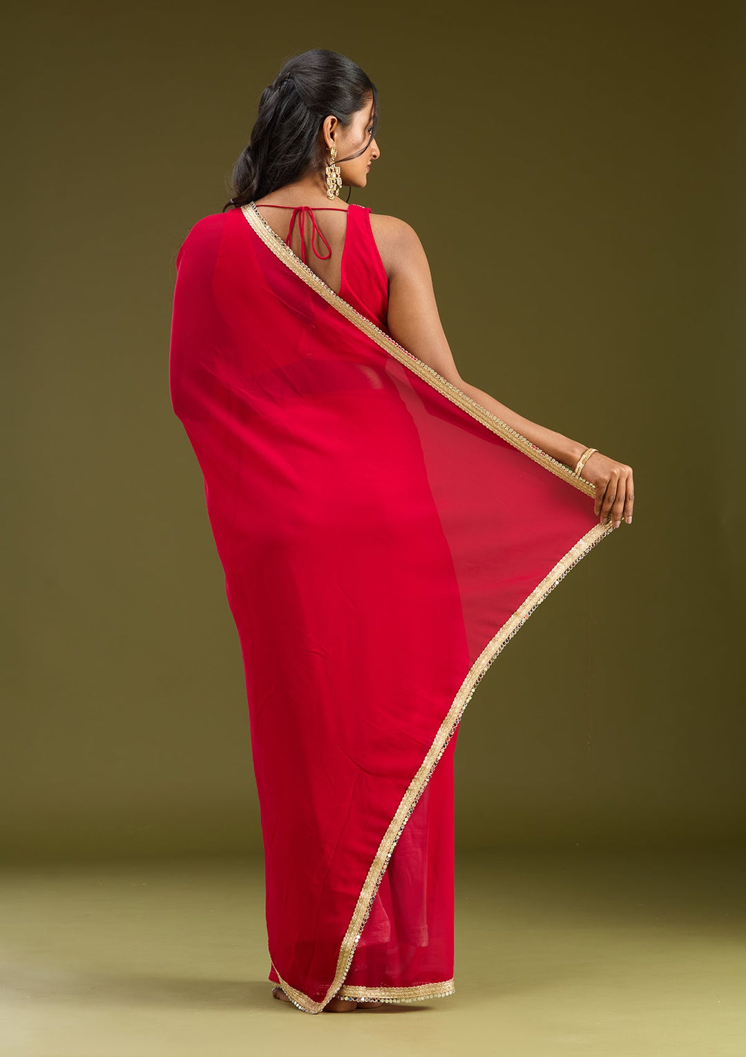 Rani Pink Cutwork Tissue Saree