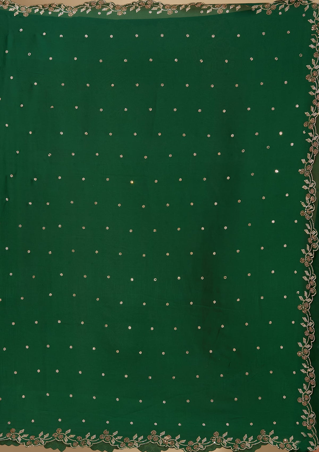 Bottle Green Stonework (Gold) Satin Saree