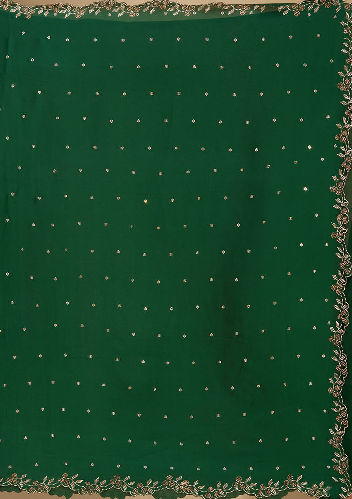 Bottle Green Stonework (Gold) Satin Saree