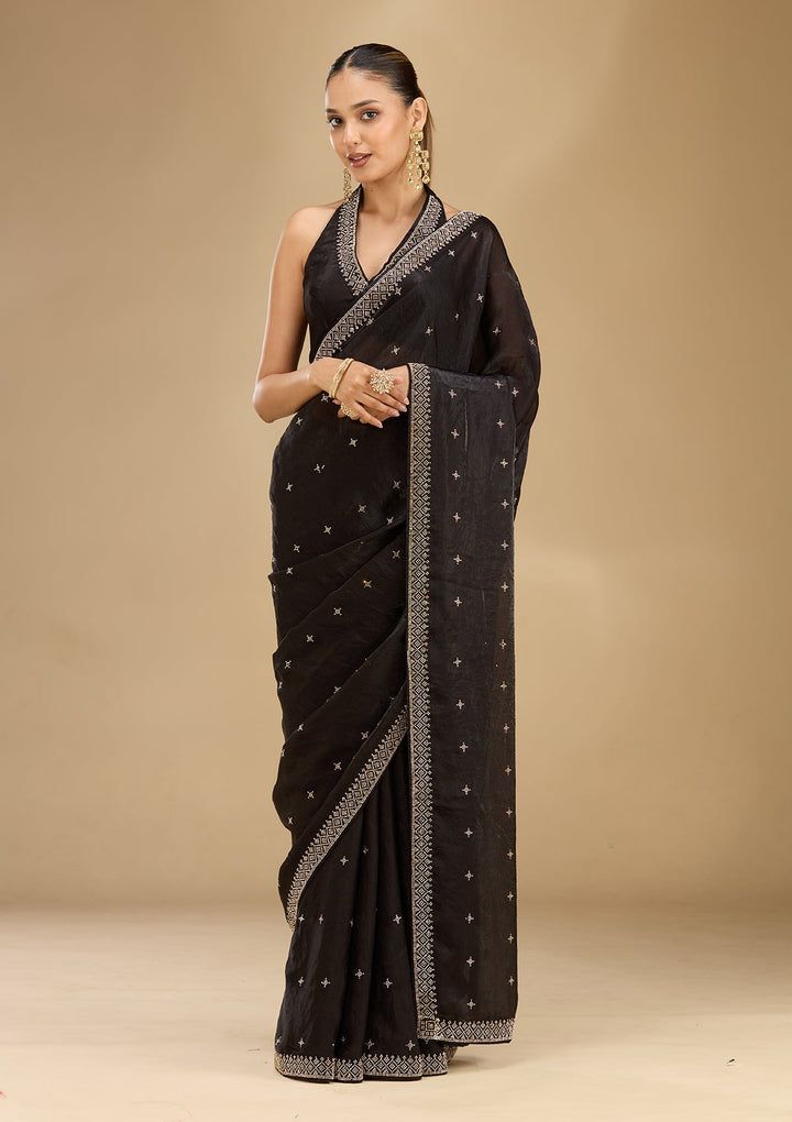 Black Stonework (Gold) Satin Saree
