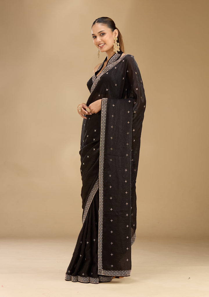 Black Stonework (Gold) Satin Saree