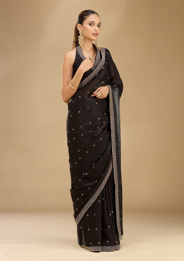 Black Stonework (Gold) Satin Saree