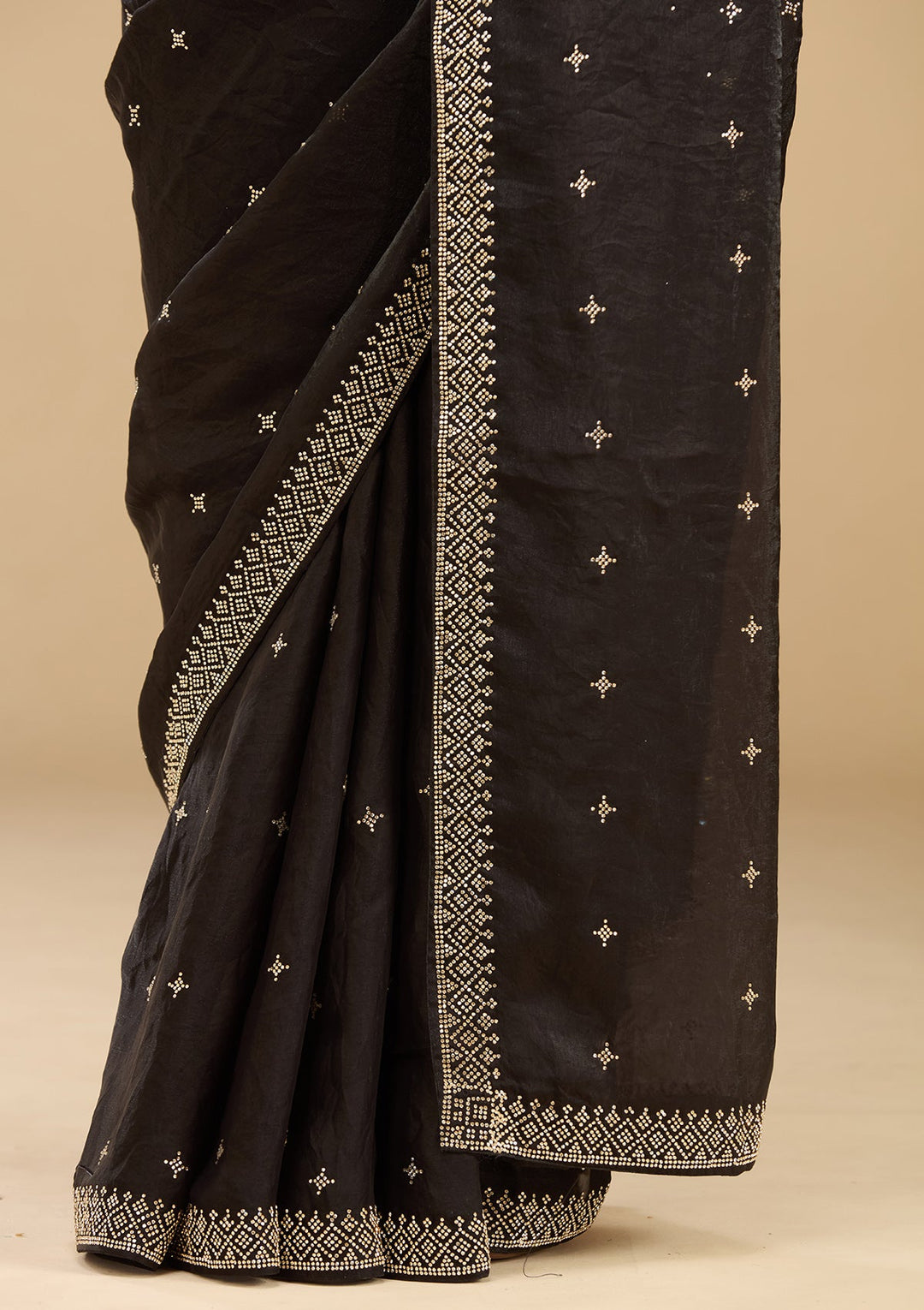 Black Stonework (Gold) Satin Saree