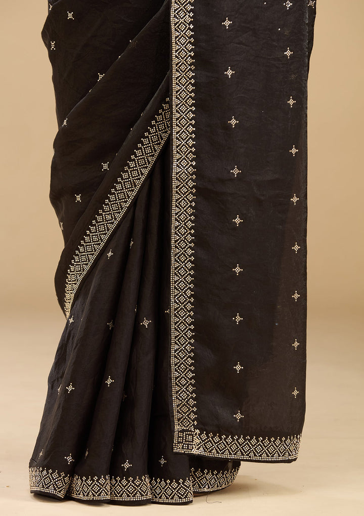 Black Stonework (Gold) Satin Saree