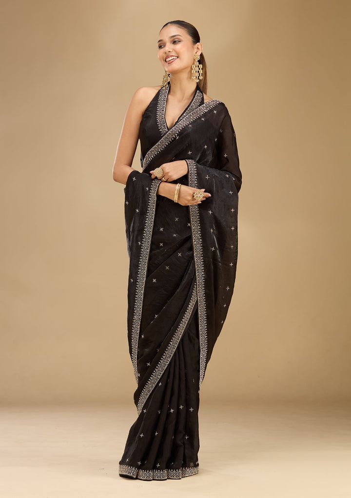 Black Stonework (Gold) Satin Saree