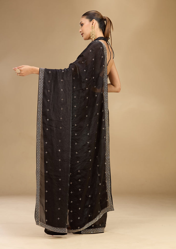 Black Stonework (Gold) Satin Saree