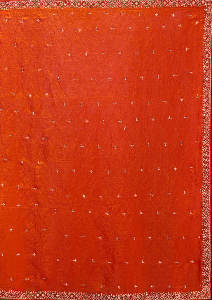Orange Stonework (Gold) Satin Saree