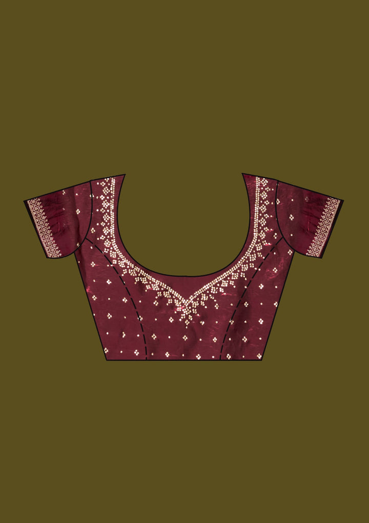 Wine Stonework (Gold) Satin Saree