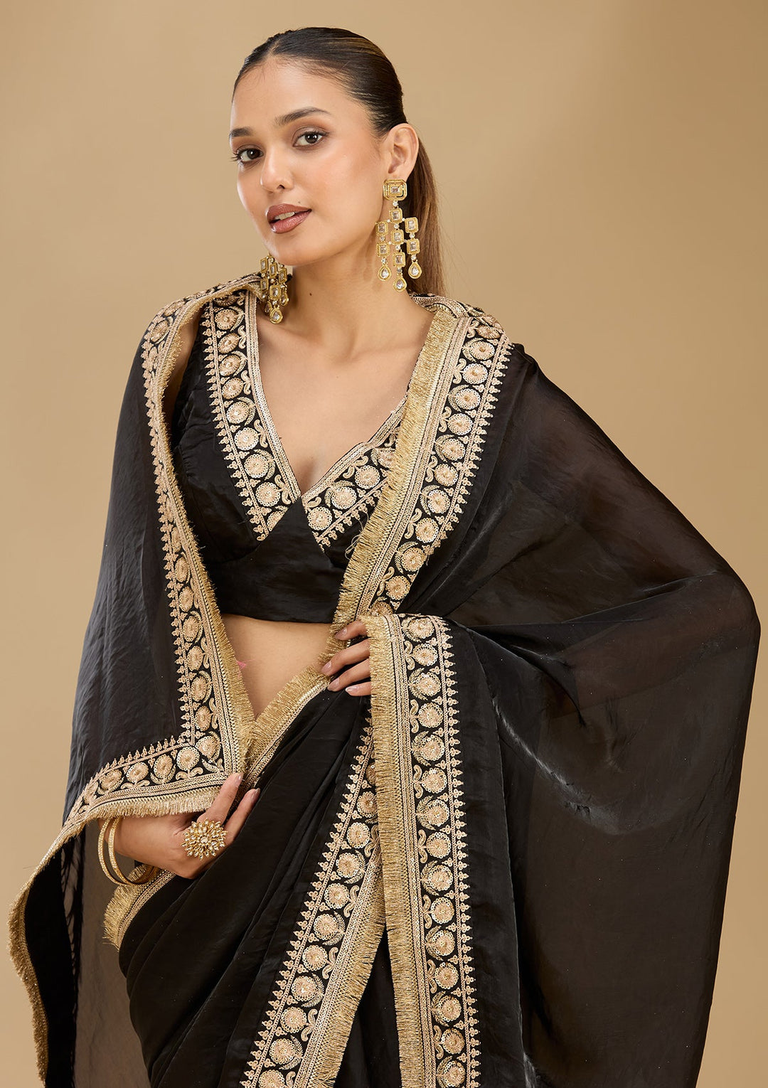 Black Cording Tissue Saree
