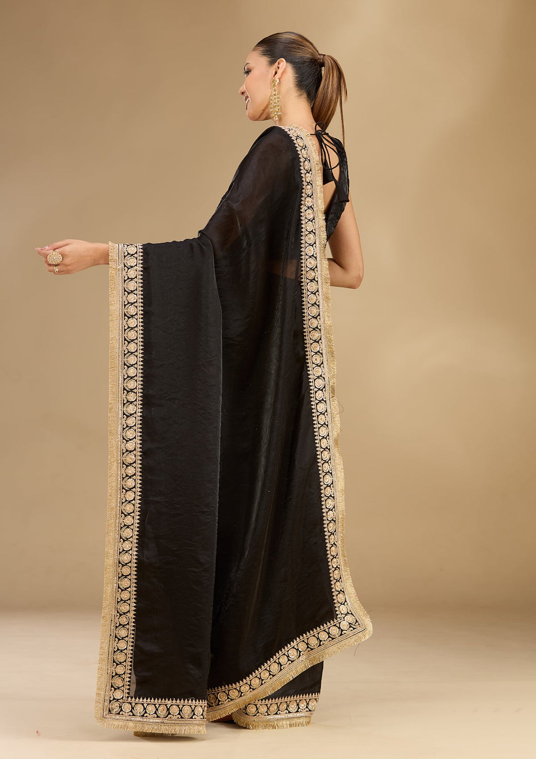 Black Cording Tissue Saree