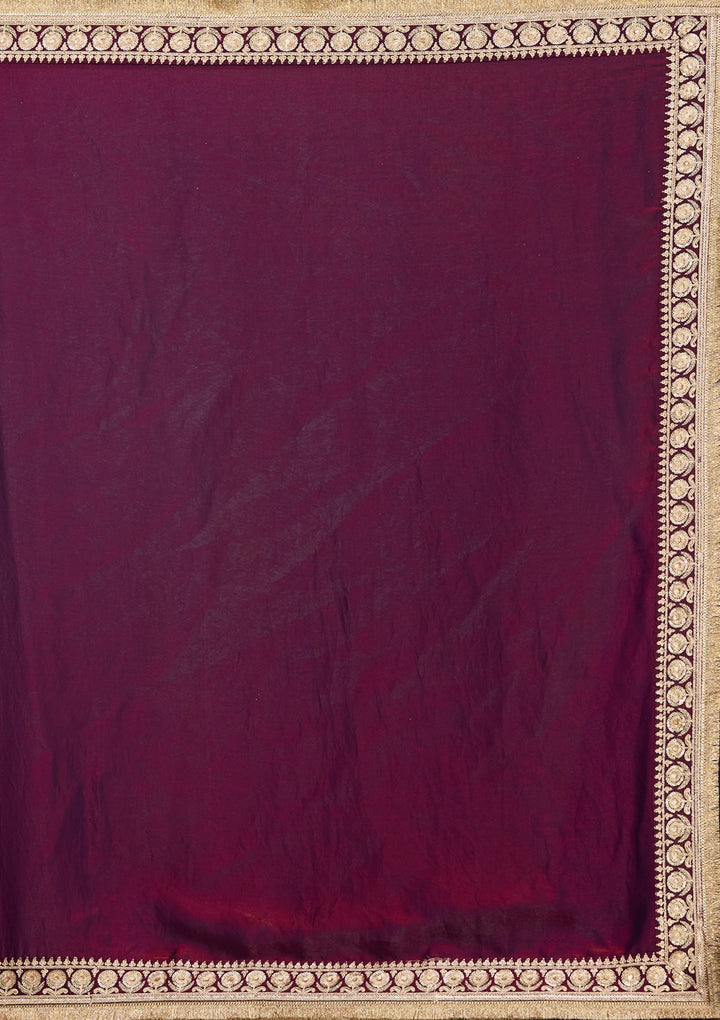 Dark Maroon Cording Tissue Saree