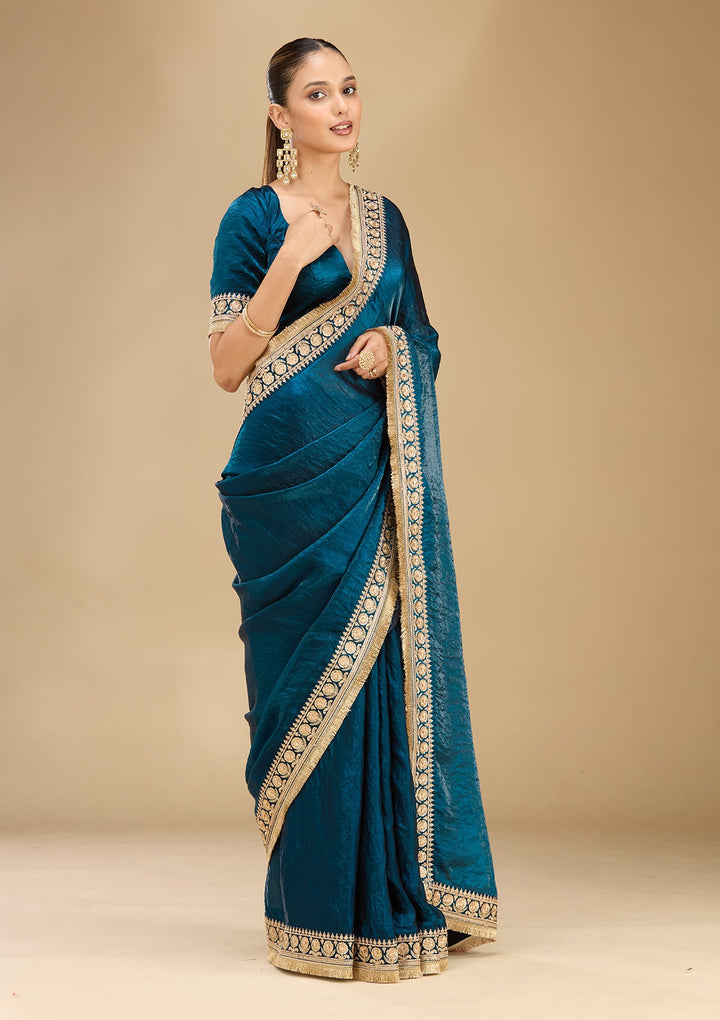 Peacock Blue Cording Tissue Saree