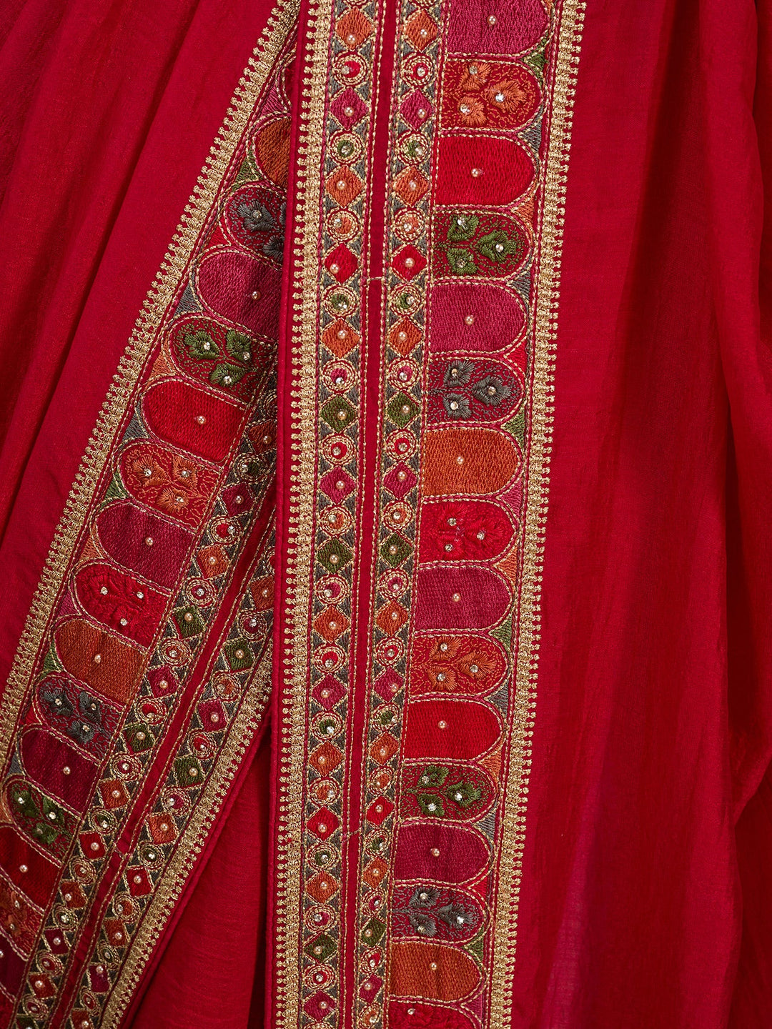 Rani Pink Soft Raw Silk Kashmiri Saree With Matching Blouse Piece