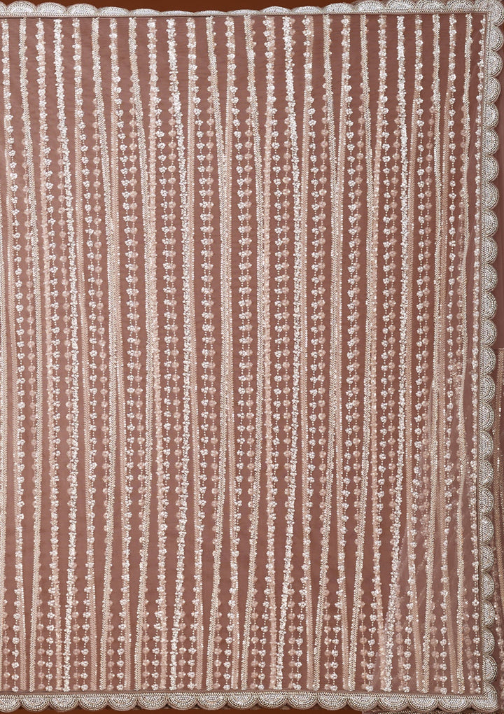 Brown Pearlwork Net Saree