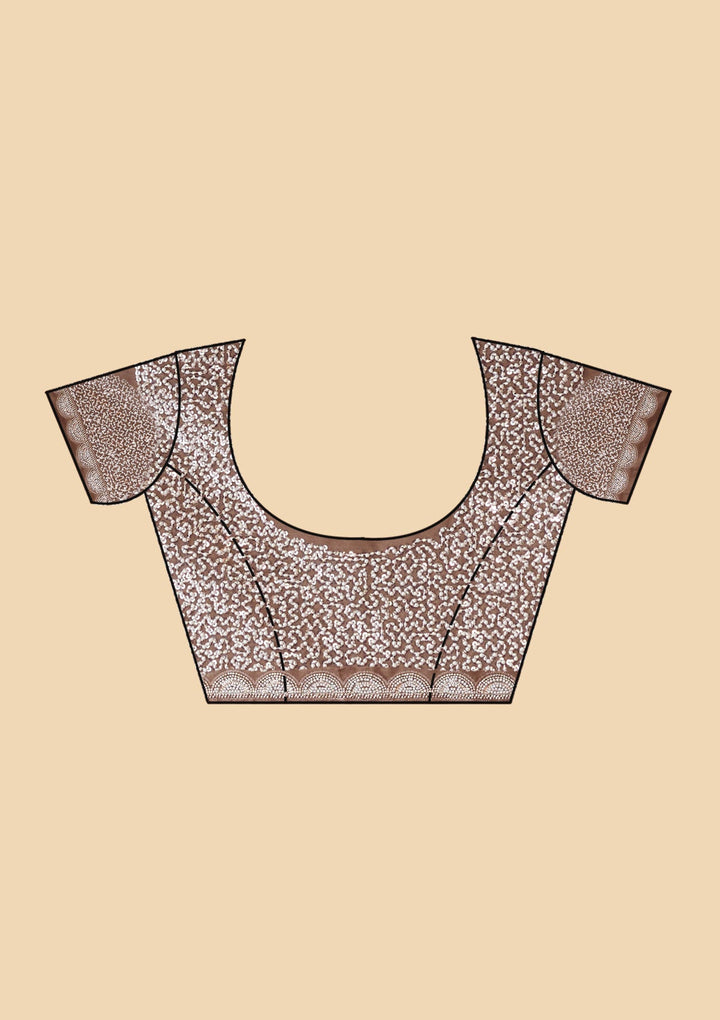 Brown Pearlwork Net Saree