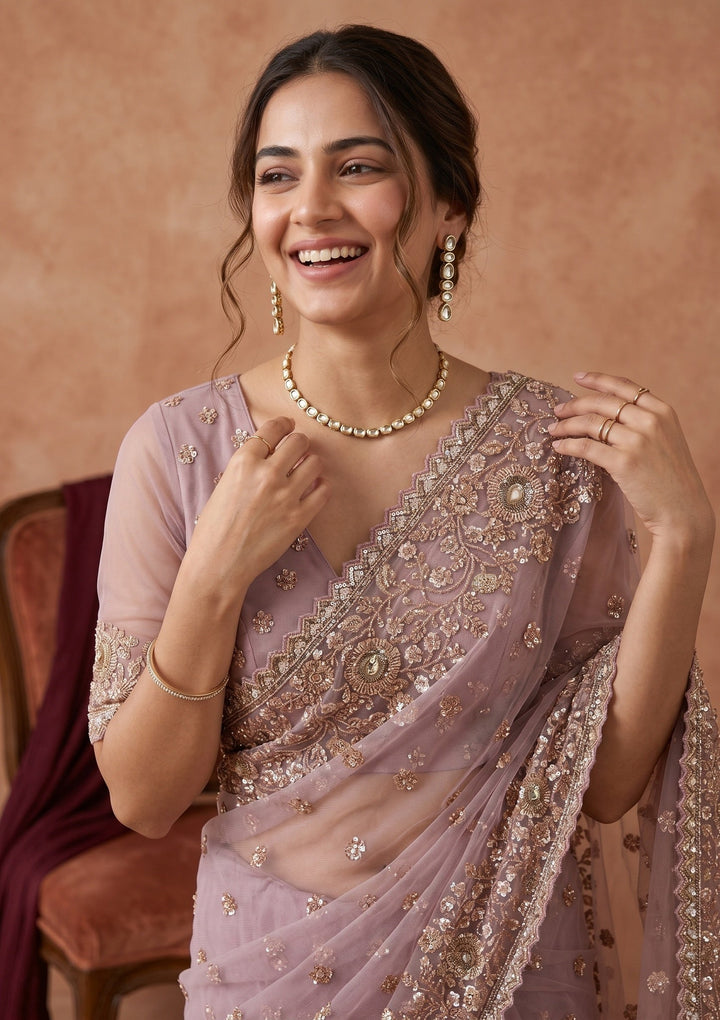 Lavender Sequins Net Saree