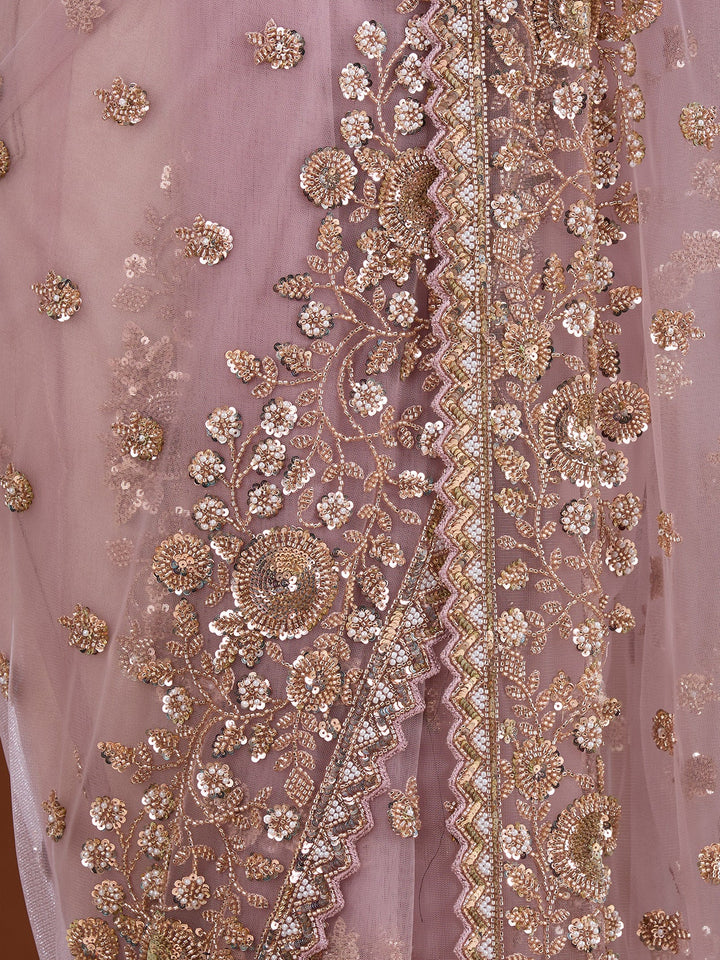 Lavender Sequins Net Saree