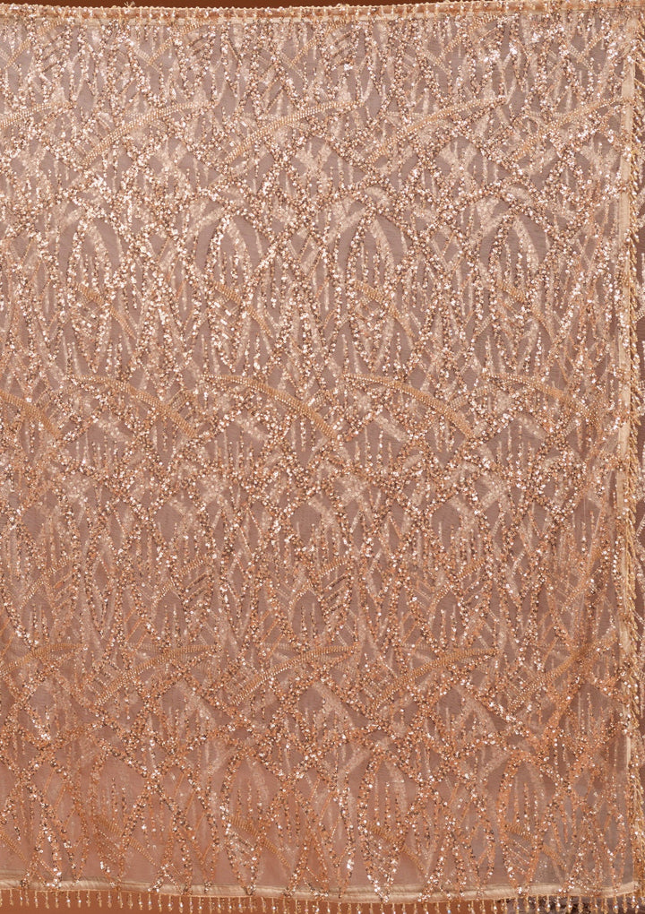 Beige Sequins Net Saree